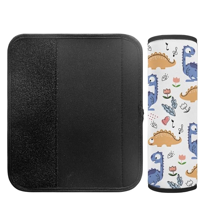 ENLACHIC Baby Car Seat Belt Cover, Cute Dinosaur Print Car Seat Shoulder Strap Pads, Infant Car Seat Cushion Safety Seatbelt Protector for Kids Boys Girls,Blue Yellow Dinosaurs