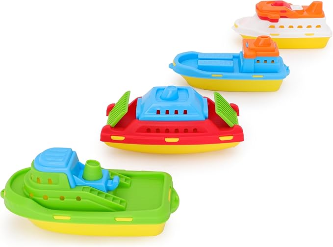 Toyland® Pack of 4 Floating Boats - Cargo Ship, Cruise Liner, Fishing Boat & Container Ship - Bathtub, Pool, and Water Play Toys for Kids 3 Years Plus