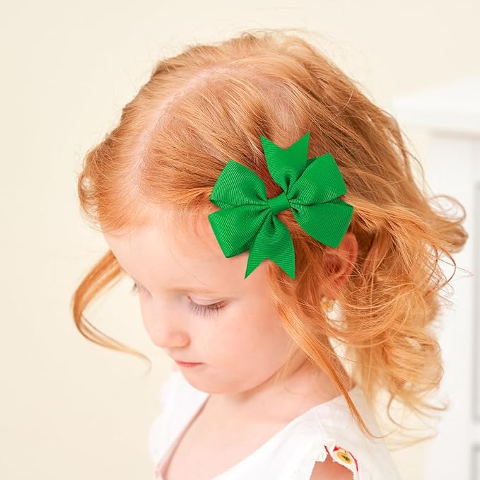 choicbaby 6pcs St. Patrick's Day Hair Bows for Girls 3” Green Grosgrain Ribbon Bows with Alligator Clips Lucky Toddler Hair Accessories for Baby Toddler Kids Birthday Holiday