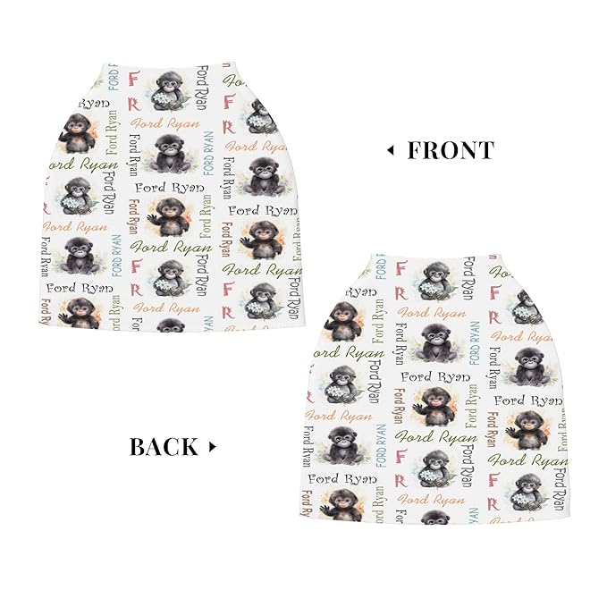 Personalized Car Seat Covers for Babies with Name – Multi-use Breastfeeding Cover Custom Gorilla Carseat Canopy Cover, Infant Stroller Covers for Boys and Girls