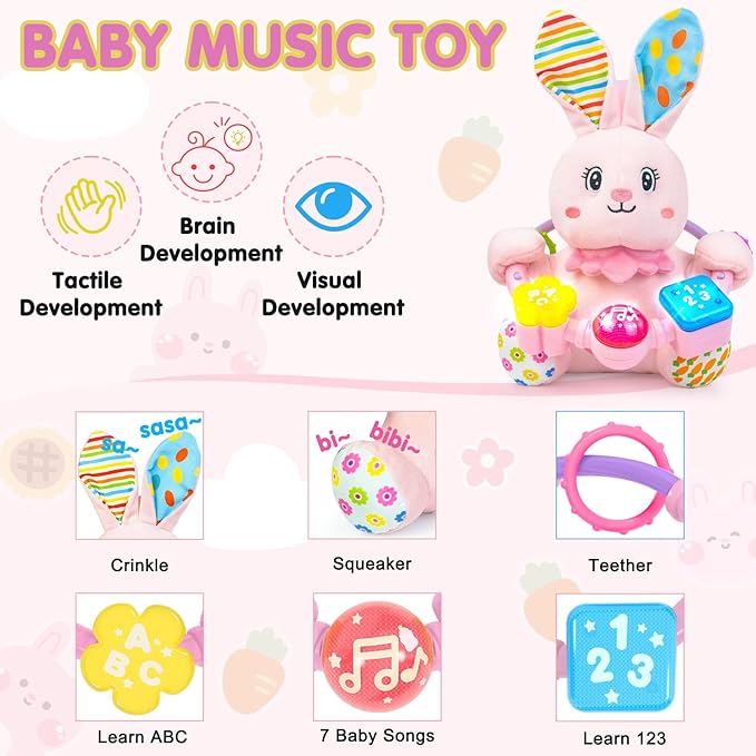 Toddler Toys for 1-2 Year Old Girl ,Montessori Bilingual Musical Busy Car Board,Baby Stuffed Animals Toys for Toddlers 1-3,Motor Skills Learning Toy 12-18 Month,Birthday Gift for 1+ Year Old Boy Girl