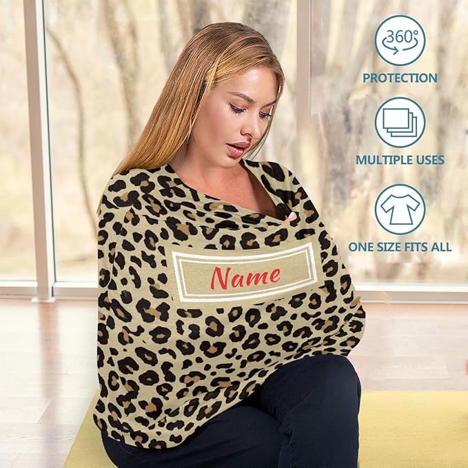 Custom Cheetah Leopard Baby Car Seat Cover Personalized Your Name Nursing Covers Breastfeeding Scarf Infant Carseat Canopy for Mom Baby Gift