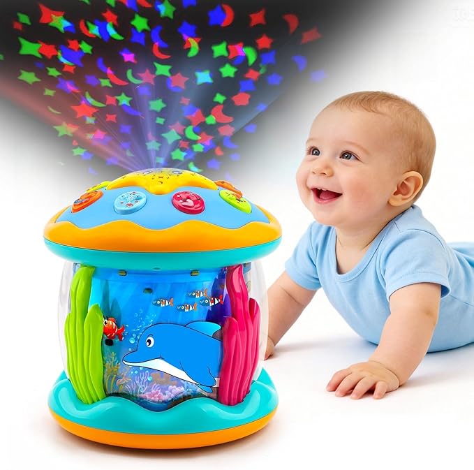 Baby Toys 6-12 Months Ocean Projector Rotating Musical Light Up Tummy Time Toys for Infant 0-6 3-6 Months Baby Aquarium Crawling Toys 4 5 6 7 8 9 12-18 Months Boy Girl 1 Year Old Birthday Easter Gifts