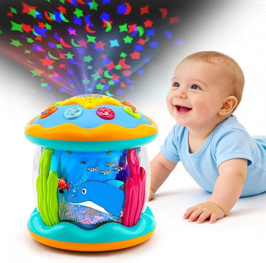 Baby Toys 6-12 Months Ocean Projector Rotating Musical Light Up Tummy Time Toys for Infant 0-6 3-6 Months Baby Aquarium Crawling Toys 4 5 6 7 8 9 12-18 Months Boy Girl 1 Year Old Birthday Easter Gifts