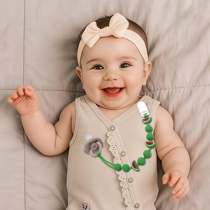 Cute Fruits Silicone Pacifier Clip Holder,Pack of 3,Flexible One Piece Design Paci Leash,Binky Clips for Baby Boys and Girls,Newborn Essential. (Lemon,Watermelon,Strawberry)