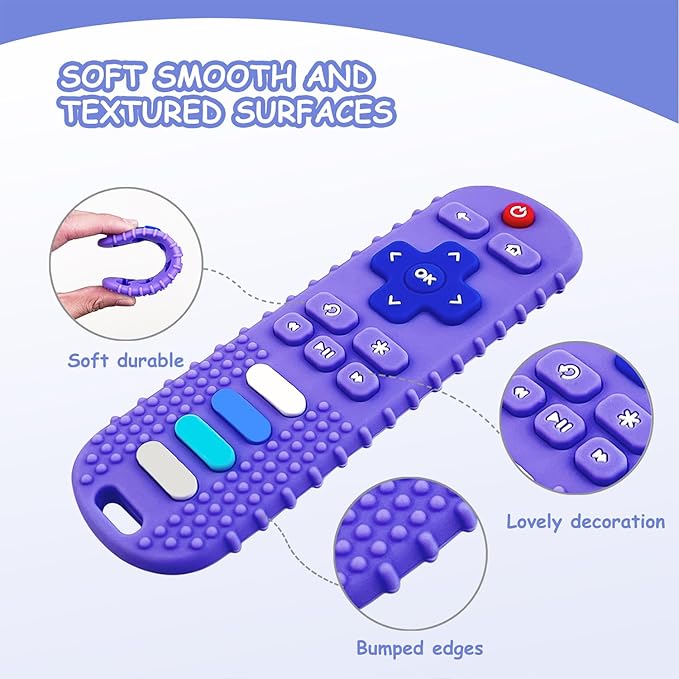3Pcs Silicone Teething Toys, Remote Control Shape Teethers for Babies Remote Teething Toys, Silicone TV Remote Teether BPA Free/Dishwasher/Refrigerator Safe