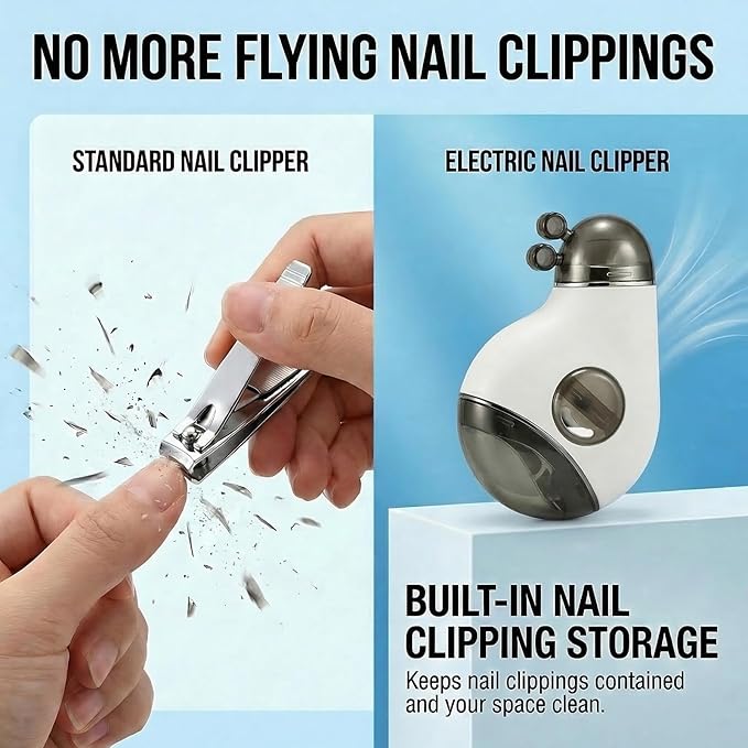 Electric Nail Clippers, Safe Automatic Nail Trimmer with LED Light & 3 Speeds, Quiet USB Rechargeable Electric Nail File with Built-in Nail Clipping Storage for Nail Art, Kids, Senior & Adult, White