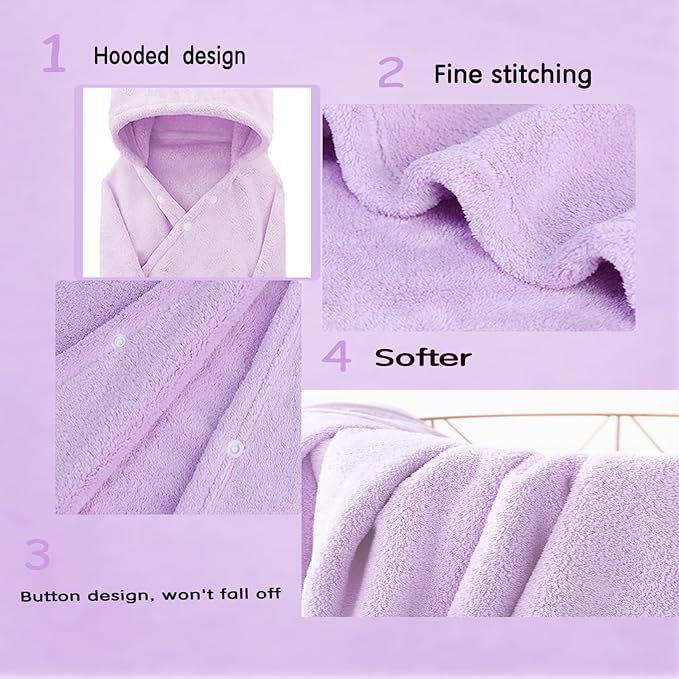Toddler Baby Bath Towel with Hood 27.5"X55" Ultra Absorbent Soft Cozy Comfort Bathrobe Blanket, 0-6 Years Infant Shower Towel for Girls & Boys(Purple-Cat)