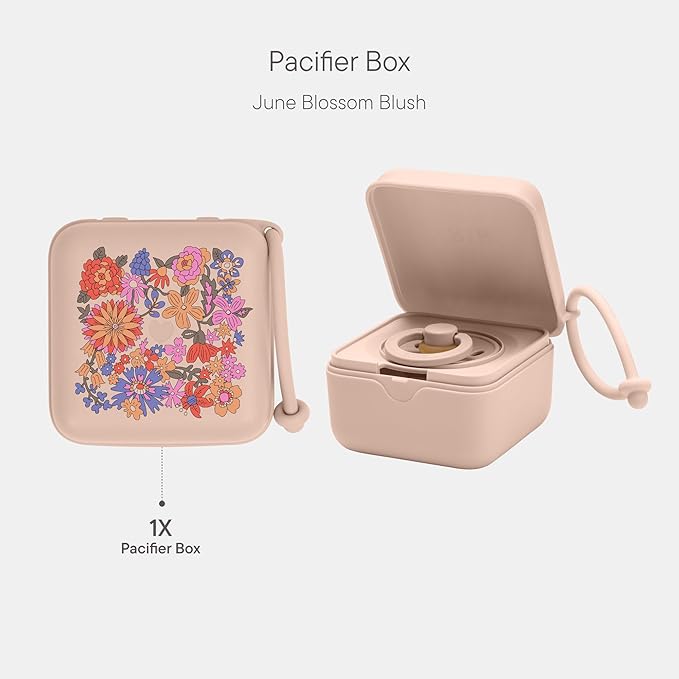 BIBS Liberty Pacifier Box with Strap. Soother Holder and Steriliser case. 100% BPA Free Food-Grade Material - June Blossom Blush