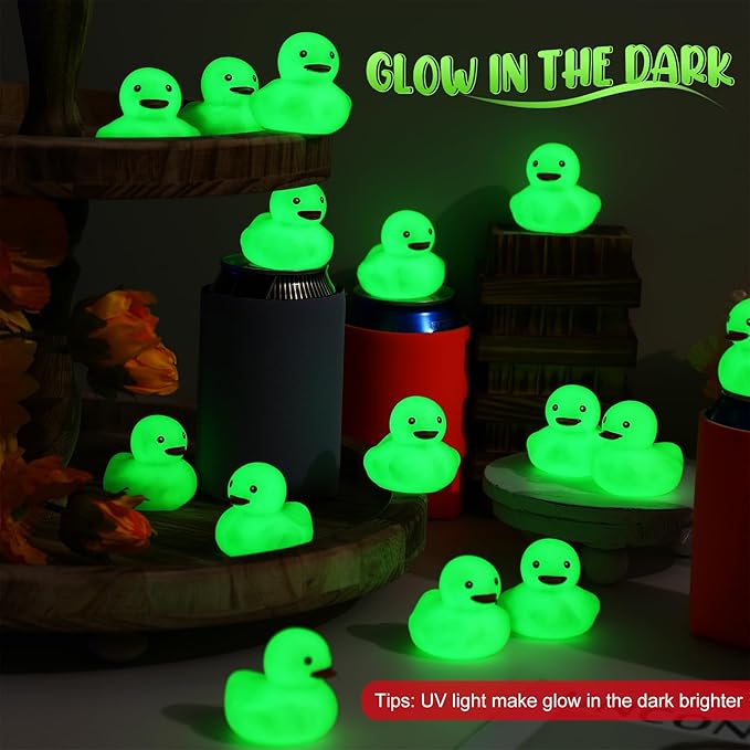 Tradder 50 Pcs 2 Inch Glow in The Dark Rubber Ducks Bulk Summer Rubber Float Ducks Light for Pool Bath Bathtub Autumn (Green)