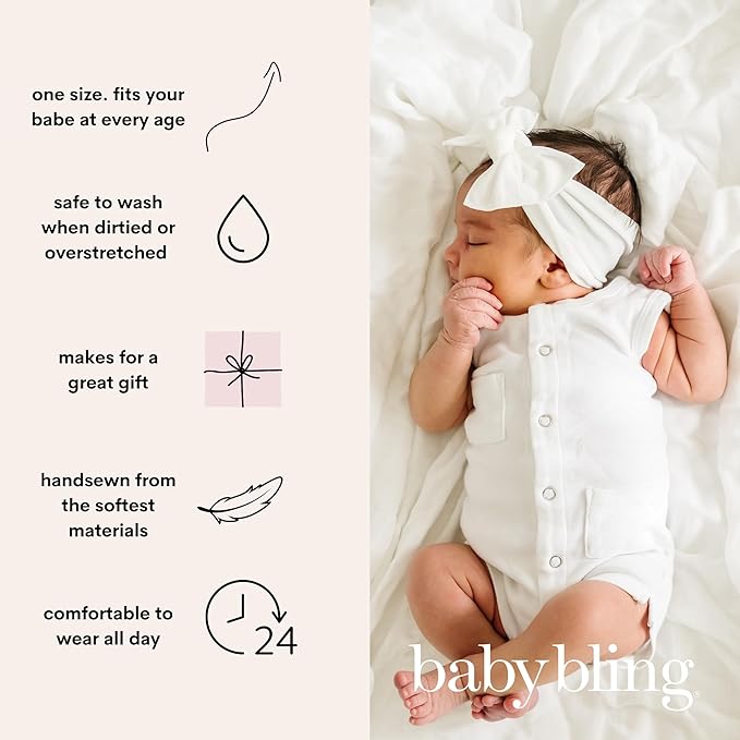 Baby Bling Bows - Newborn to Little Baby Girl Bows, 2PK PRINT SOLID KNOTS Nylon Super Soft Stretchy Toddler Headbands, Perfect Hair Accessories Head Bands for Infant Kids (Red Bandana & Navy)