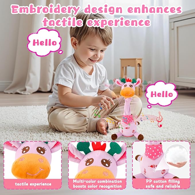 JISONCASE Talking Dancing Giraffe Baby Toy, Adjustable Volume Tummy Time Toy Repeating What You Say, Singing Mimicking Recording Sensory Education for Toddlers Boy Girls