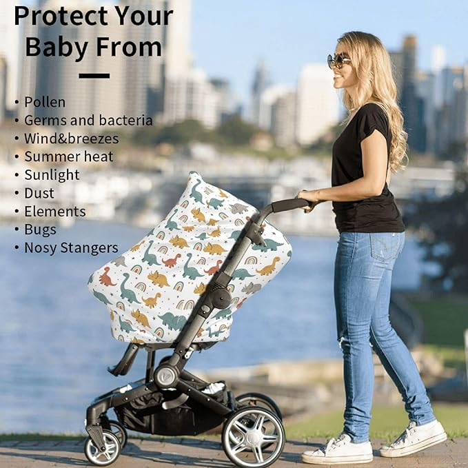 Dinosaurs and Rainbows Baby Car Seat Covers Carseat Canopy Soft Infant Stroller Cover Nursing Breastfeeding Covers for Girls Boys Newborn