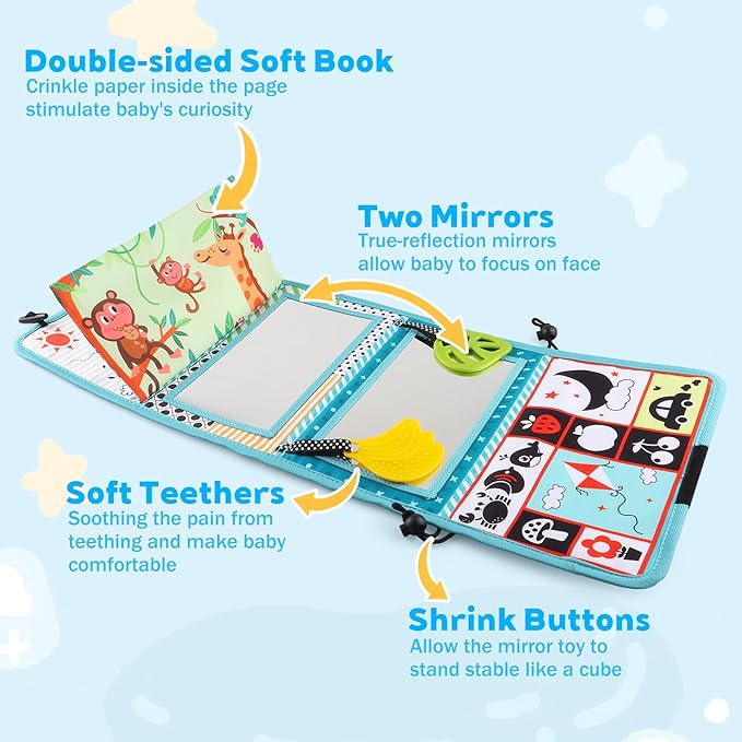 Baby Toys 0-6 Months - Tummy Time Baby Mirror Infant Toys - High Contrast Baby Toy for Newborn - Montessori Sensory Toy 0 2 3 4 5 6-12 Months Boy Girl Shower Gifts