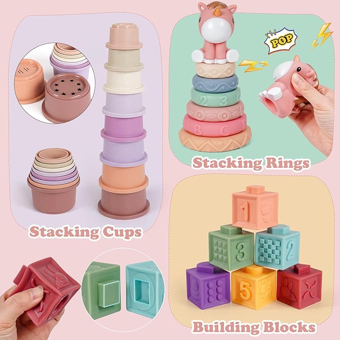 Montessori Baby Toys for Infants 6-18 Months Toddler 6–12 Months Shape Sorter Sorting Stacking Toy Sensory Learning Set with Stacking Rings for Babies Birthday Gift