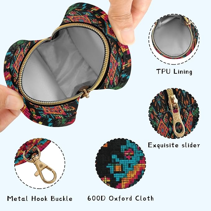 Pacifier Holder with Clip Pacifier Case for Diaper Bag Round Baby Pacifier Pouch Box Bag Portable Mexico Ethnic Geometric Red