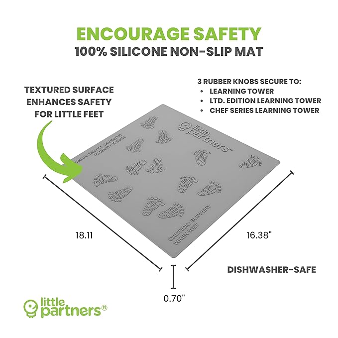 Little Partners Silicone Mat, Only Compatible with The Learning Tower, LTD, and Chef Series Edition Platforms (Not The Explore 'N Store or Folding Tower), Non-Slip Grip Washable Protector (Grey)