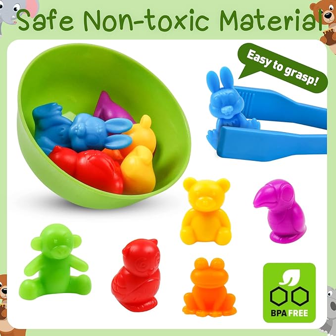 Counting Color Sorting Toys Animals Matching Games with Rainbow Bowls,Preschool Learning Educational Montessori Sensory Training Easter Basket Stuffers Gifts for 3 4 5 Year Old Toddlers