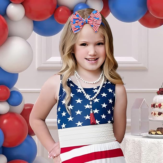 YanJie 4th of July Patriotic Headbands - Red, White & Blue Bows for Newborns, Baby Girls & Toddlers