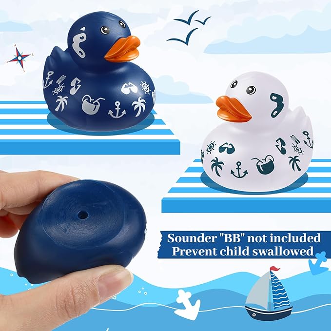 Jerify 12 Pcs 2 Inch Cruise Ducks for Hiding Mini Rubber Ducks for Cruise Ships Bath Toys Duckies for Kids Adult Valentine's Day Carnival Party Birthday Gifts Blue and White
