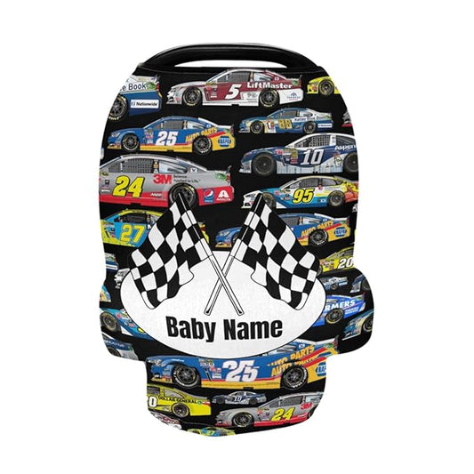 Personalized Baby Car Seat Cover for Babies, Custom Name Baby Car Seats Canopy for Boys Girls, Nursing Breastfeeding Stroller Covers for Infant Newborn, Shower Gift for Baby (Car Racing)