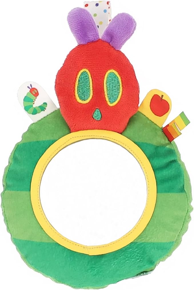 Eric Carle Very Hungry Caterpillar On-the-Go Mirror Rattle Toy – Sensory Toy with Safe Mirror, Crinkle, and Tactile Ribbons, Perfect for Stroller or Diaper Bag, Ages 0+