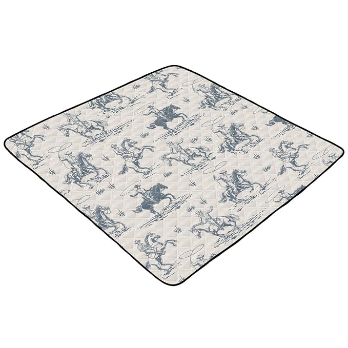 Baby Play Mat Western Cowboy Horse Retro 50" X 50" Play Gym Crawling Mat Soft Non-Slip Portable Picnic Floor Mat for Infant, Babies, Toddler, Kids
