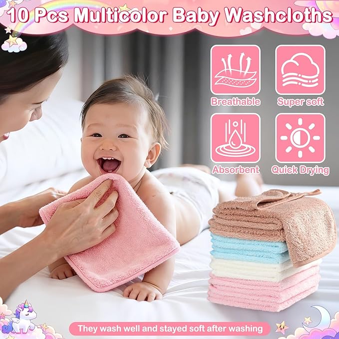 Flasoo 14 Pcs Baby Towel Set, Soft Baby Bath Towels and Washcloths Set, 4 Pcs 32x32 in Animal Hooded Bath Towel & 10 Pcs Baby Washcloths for Infants, Toddlers and Kids for Boys or Girls
