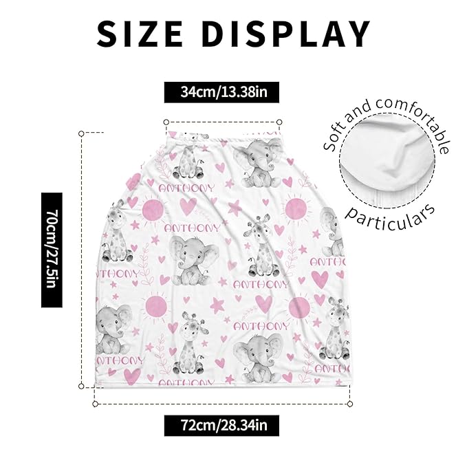 Personalized Baby Car Seat Cover Stroller Canopy: Custom Name Newborn Baby Boy Girl Elastic Animals Nursing Cover for Moms First Birthday Gift Elephant(one Size)
