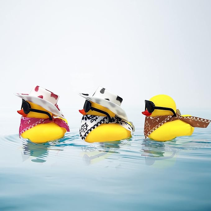 24 Sets Disco Cowboy Rubber Ducks with Scarf Hat and Sunglasses Mini Bath Duck Toys for Birthday Swimming Party Gift Favor Decorations