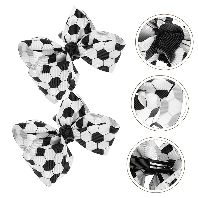 FRCOLOR Soccer Hair Bows for Girls 3 Pack Lightweight Football Hair Clips Toddler Soccer Bow Accessories for Sports Parties and Fans