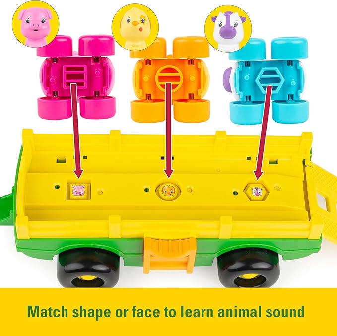 John Deere Animal Sounds Wagon Ride Musical Tractor Toy - Musical Toddler Toys - Includes Farmer Figure, Tractor, and 3 Farm Animals - Easter Basket Stuffers for Toddler - Ages 12 Months and Up