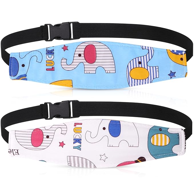 HESTYA 2 Pcs Carseat Head Support Toddler, Stroller Seat Headrest for Sleeping Traveling, Neck Relief Headband Strap for Kids Children Toddler Infant(Elephant)