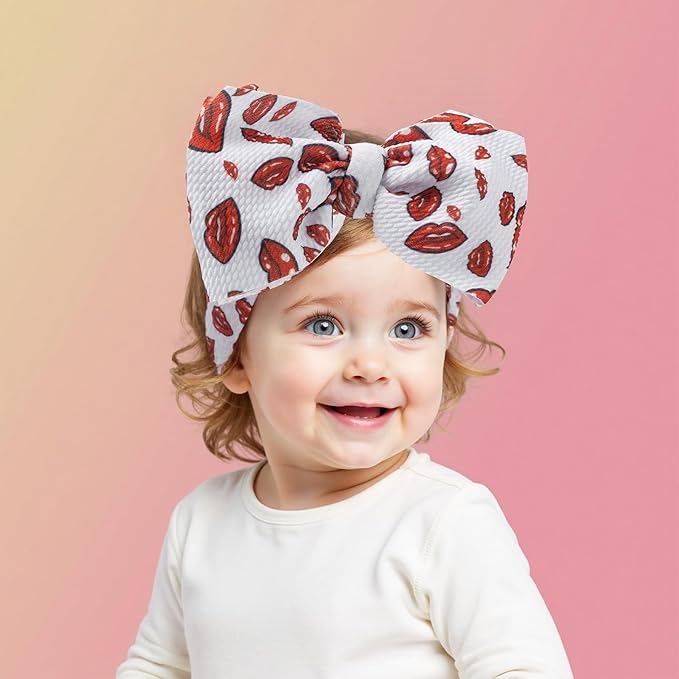 Baby Girl Bows Newborn Headband 0-6 Months Infant Big Bows for Birthday/Baby Shower/Photography/Baby Gifts (Red & Red lip)