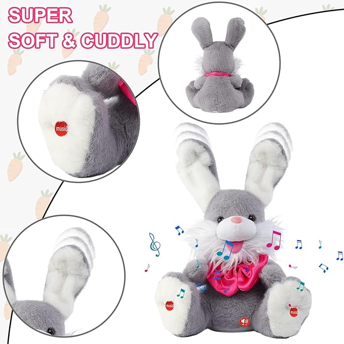 MIAODAM Peek-A Boo Bunny Toys for Toddlers, Bunny Stuffed Animal, Children Song & Lullabies Talking Toys, Cute Easter Bunny Toy with Floppy Ears, Interactive Gifts for Baby & Toddler