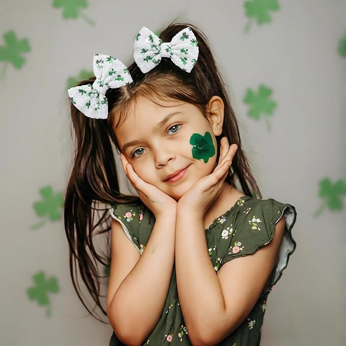 St.Patrick's Day Sequin Hair Bows for Girls Green Sparkly Alligator Clips Shamrock Glitter Hair Accessories for Little Teen Toddler Girls Kids St.Patrick Gift