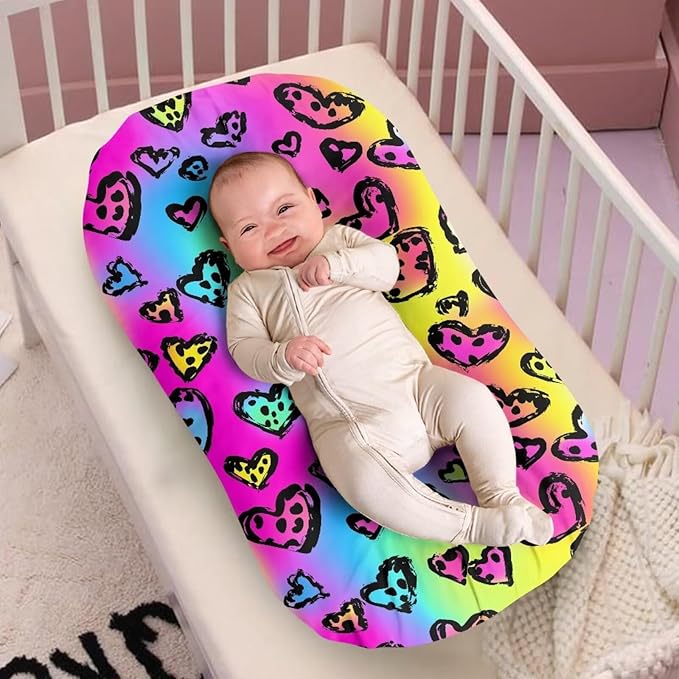 Leopard Longer Cover for Baby Boys and Girls, Rainbow Hearts Snuggle Me Covers for Newborn Infant Nest Slipcover, 21.3“ X 31.5”