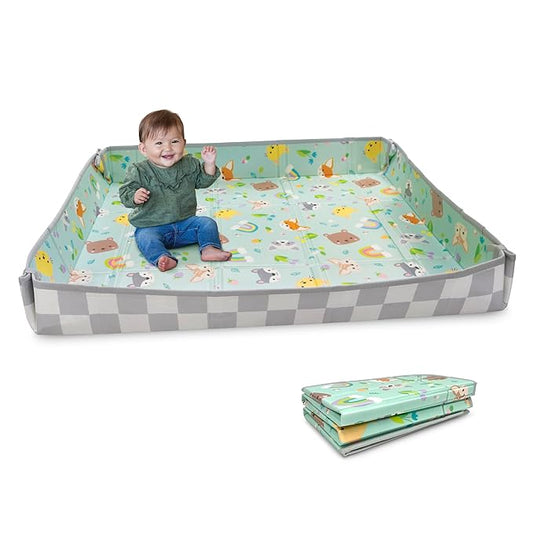 Infantino Foldable Soft Foam Play Mat, 57" Baby Mat for Floor Time, Lightweight, Easy to Store, Wipeable, Animals