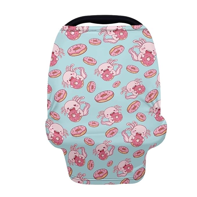 Wanyint Axolotl Doughnut Blue Infant Car Seat Cover, Baby Carseat Scarf Stretchy Nursing Scarf Car Seat Canopy Breathable Nursing Cover for Boys Girls