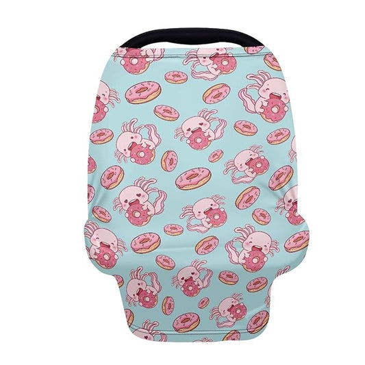 Wanyint Axolotl Doughnut Blue Infant Car Seat Cover, Baby Carseat Scarf Stretchy Nursing Scarf Car Seat Canopy Breathable Nursing Cover for Boys Girls