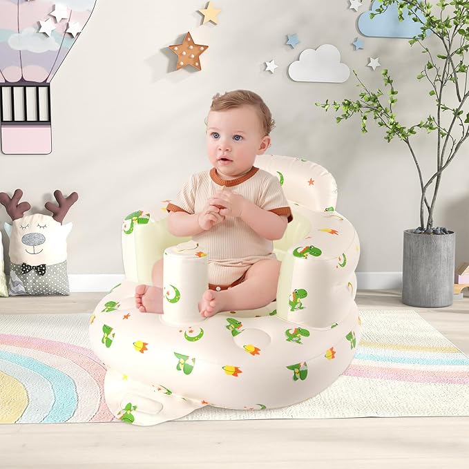 TDTOK Inflatable Baby Seat for Baby 3 Months Up, Portable Sit Me Up Floor Seat with Built in Air Pump Inflatable Chair with Back Support ﻿