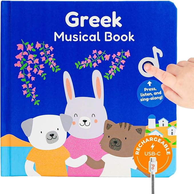 Cali's Books Greek Nursery Rhymes - Bilingual Children's Books, USB C Rechargeable, Interactive Musical Book for Baby, Toddlers, Bilingual Baby Books, Greek for Kids