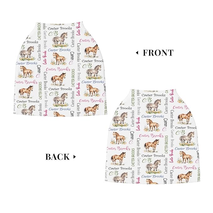 Personalized Car Seat Covers for Babies with Name – Multi-use Breastfeeding Cover Custom Horse Carseat Canopy Cover, Infant Stroller Covers for Boys and Girls