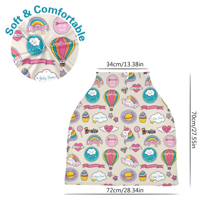 Personalized Baby Car Seat Cover for Babies, Custom Name Baby Car Seats Canopy for Boys Girls, Nursing Breastfeeding Stroller Covers for Infant Newborn, Shower Gift (Hot Air Balloon)