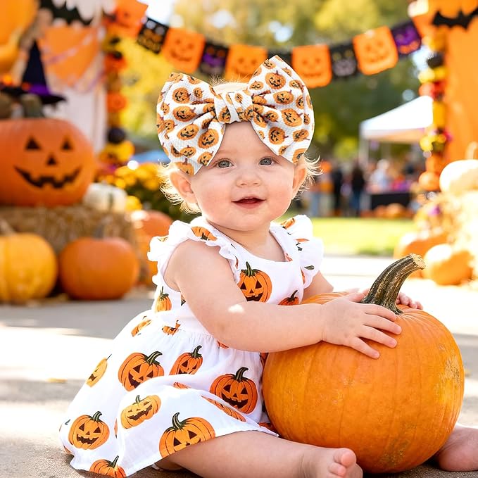7’’ Pumpkin Bows for Baby Girls Halloween Girl Headbands Baby Bow Girl Outfits Pumpkins Hair Accessories for Newborn Infant Toddler Clothes