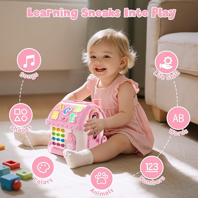 HYES Toys for 1 Year Old Girl Gifts, Musical House Learning Toddler Toys with Story, Letter, Games 1st First Birthday Gifts for Girls 6-12 12-18 Months