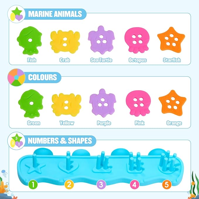 Bath Toys for Kids Ages 1-3 Mold Free Bath Toys for 1+ Year Old Educational Color and Shape Sorting & Stacking Toys with 20 Floating Pieces and Mesh Bag, Early Learning Toddler & Baby Tub Toys