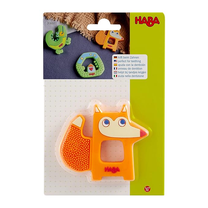 HABA Silicone Teethers for Babies 6-18 Months - Fox Design Silicone Teether Ring and Grasping Toy for Safe Sensory Development - Dishwasher Safe Baby Essentials