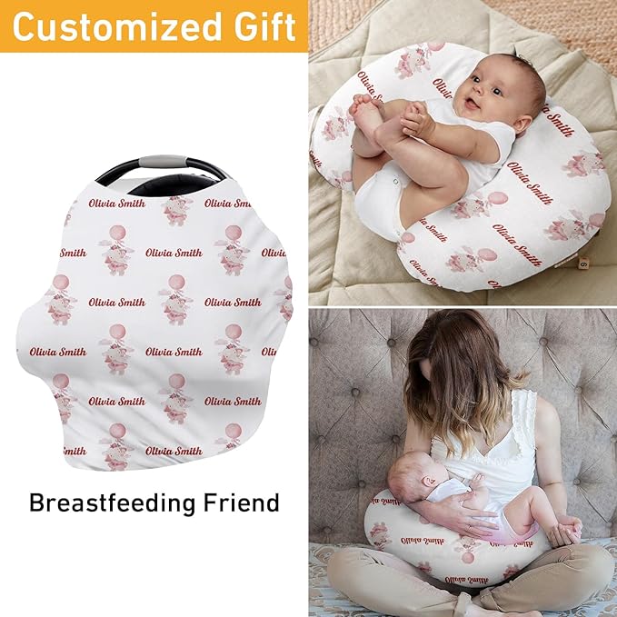 Custom Car Seat Covers for Babies - Breathable Baby Car Seat Cover for Girls Boys, Pink Elephant Print Kick-Proof Newborn Carrier Canopy Stretchy Stroller Cover for 4 Seasons(27"x29")