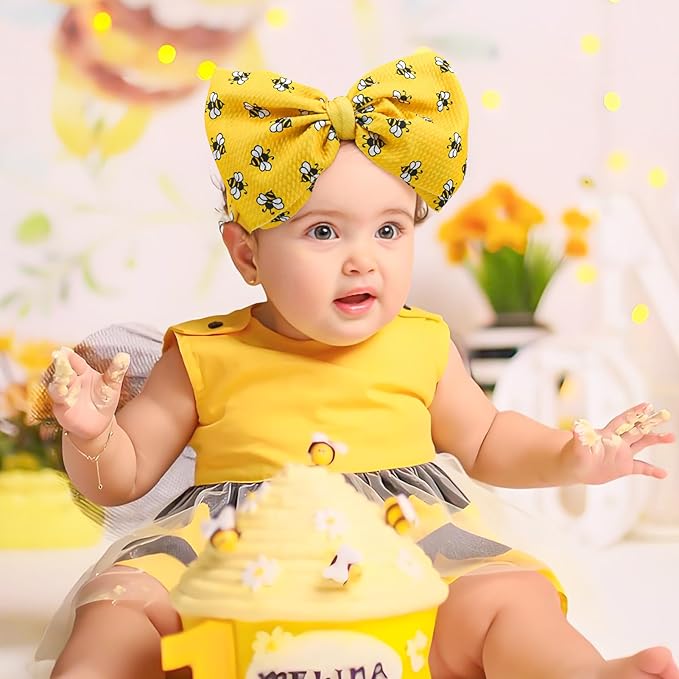 YanJie 7'' 2Pcs Bee Baby Bows for Girls Yellow Headbands for Infant Toddlers Summer Hair Bow Accessories Stripe Outfits for Girl Baby Hair Accessory Gift